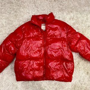 A New Day Red Short Wet Look Puffer Jacket M